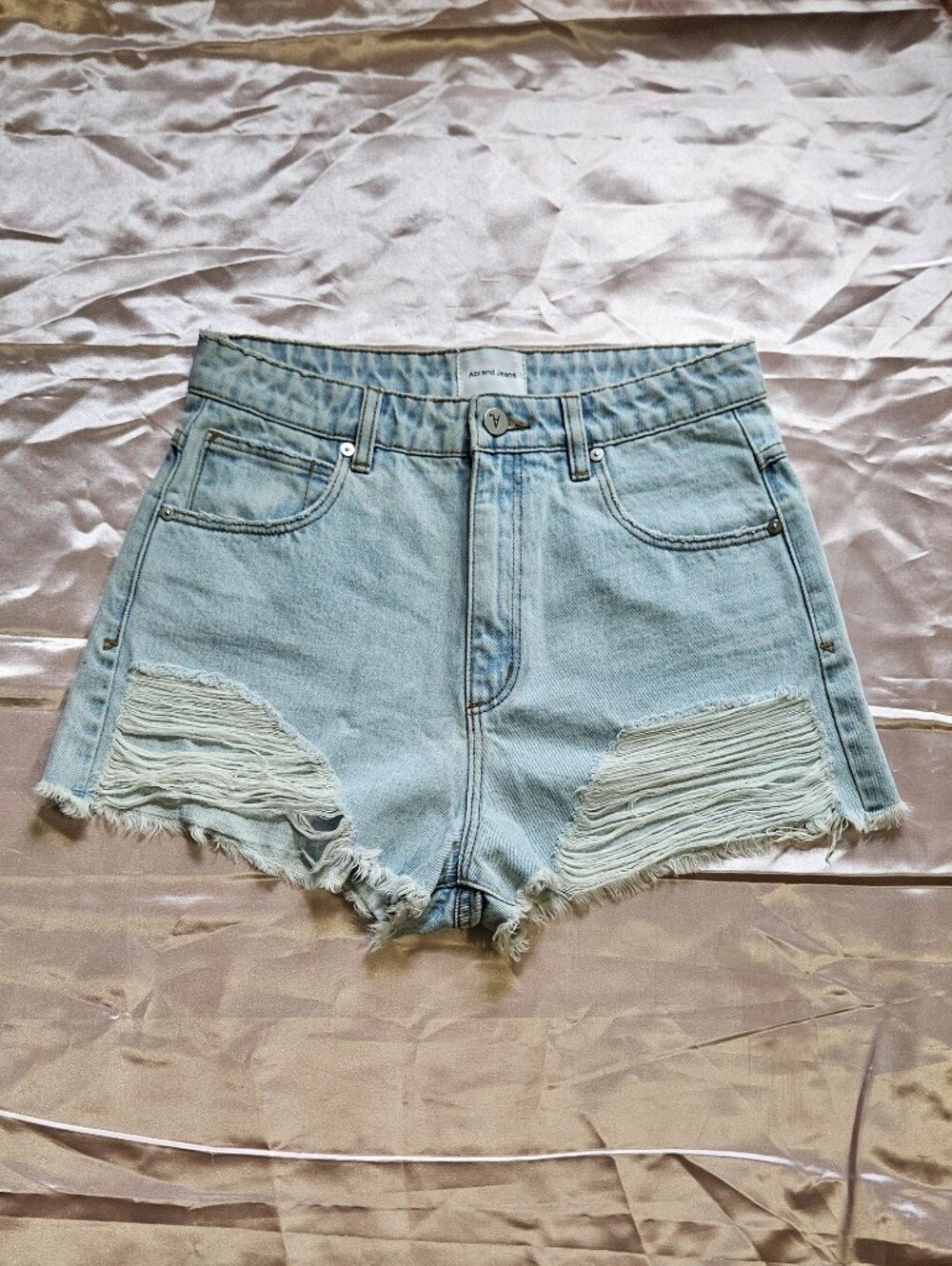 Abrand Light Blue Fringed Denim Shorts